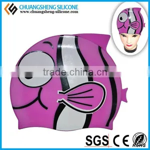 FUNNY SILICONE WATER DROP SWIM CAP WITH CUT EAR AND CARTOON PRINTING thumbnail-4