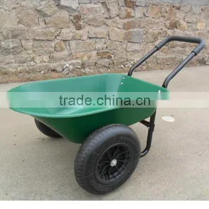 5 Cubic Feet Green Poly Tray Garden Wheelbarrow With 2-wheels thumbnail-1