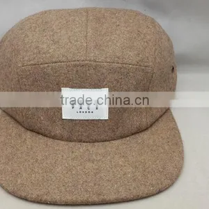2016 Cheap Custom Wool 5 Panel Hats and Caps With Woven Patch thumbnail-1