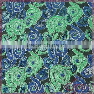 Shining Poly Embroidery Cord Lace Fabric, Metallic Wholesale Sequin Fabric Lace thumbnail-1