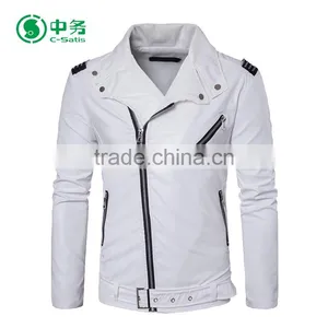 Fashion Style Multi Zippers Windproof Mens White / Red / Black Punk Leather Jacket for Sale thumbnail-2