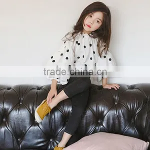 2-7 Years 2017 New Autumn Lantern Sleeve Good Quality Cotton Dots Girls Blouse thumbnail-1