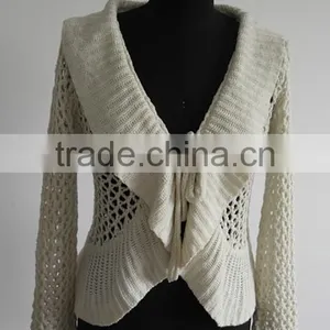 Fashion Ladies Long Sleeve V-neck Hand Crochet Cardigan Sweaters thumbnail-1