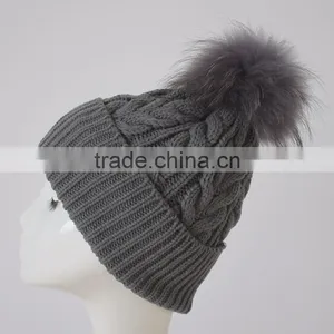 Myfur Big Fur Pom Beanie Warm Winter Knitted Hat Fur Knitted Hats thumbnail-1
