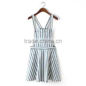 EY0456A Europe and America Women Blue and White Striped Cowboy Strap Dress thumbnail-1