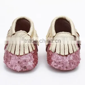Multicolor Sequin Fringed Leather Baby Moccasins, Sequin Baby Moccasin thumbnail-1