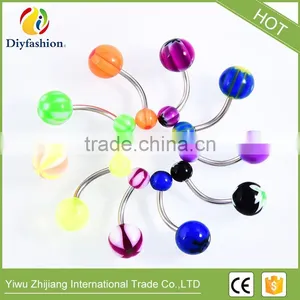 Mixed Colored Silica Gel Round Stainless Steel Navel Ring thumbnail-2