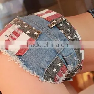 Sexy Mini American Low Waist Demin Flag Print Shorts thumbnail-5
