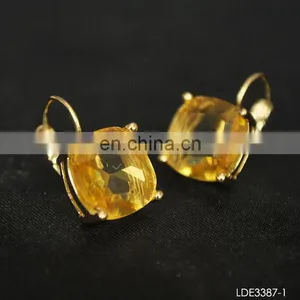 Square Beryl Gold Plated Earrings Finding Clip thumbnail-1