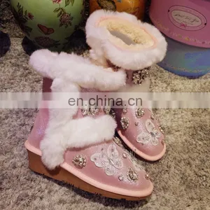 Aidocrystal Fashion Lady Shoes Warm Winter Pink Diy Rhinestone Butterfly Snow Boots for Women thumbnail-5