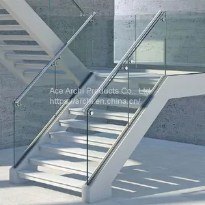 Indoor Stair U Channel Balustrade Aluminum Glass Railing thumbnail-3