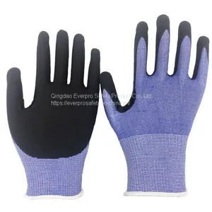 Cut Resistant Level 5 15G HPPE Fiberglass Liner Nitrile Microfine Foam Coated Anti Cut Gloves thumbnail-1