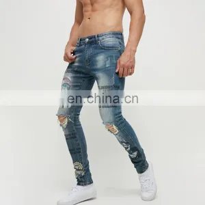 DiZNEW Spray Denim on Factory Wholesale Printing Dark Blue Fashion Mens Plus Size Pants & Jeans thumbnail-3
