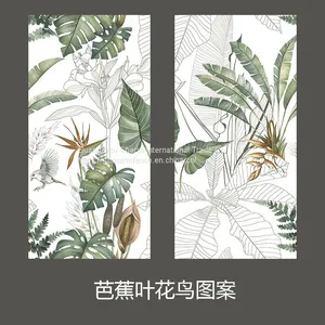 Nordic Soft Light Plant Flower Pattern Wall Tile 400 × 800 Dining Room Bathroom Living Room Wall Tiles thumbnail-1