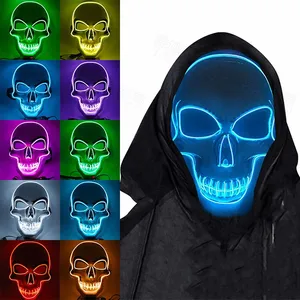 Luminous EL Wire Skull Mask Halloween Horror Scream Creepy Flashy Party Face Led Masks With Light thumbnail-1