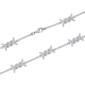 3mm Thin Iced Barbed Wire Necklace Micro Paved Cubic Zirconia Punk Twist Spiked Thorns Charm Link Chain Choker thumbnail-5