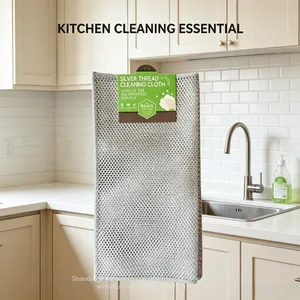 Dual Layer Grease Clean Silver Wire Kitchen Dish Cloth thumbnail-1