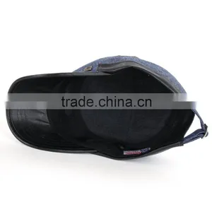 Promotional Customized Cheap Camp Style 5 Panel Blue Jeans Cap With Leather Patch thumbnail-4