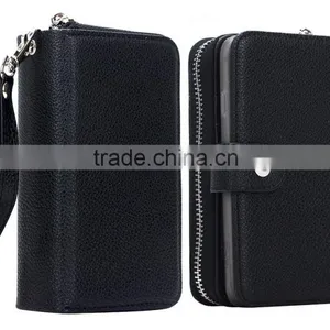 Fashion Zipper PU Leather Wallet Card Slot Black Cell Phone Case for IPhone 6/6s thumbnail-2