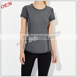Polyester Spandex Wholesale Woman Sports Yoga Wear Fashion Fitness Gym T-Shirt thumbnail-1