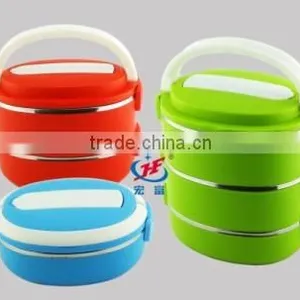 2014 New Design Printed Bento Stainless Steel and PP Plastic Lunch Box 3 Tiers With Buckle thumbnail-1
