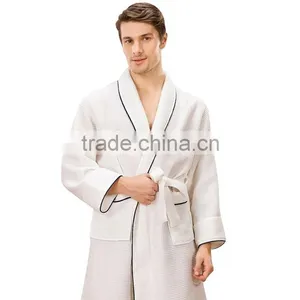 Spring And Autumn Men's Robe Long Sleeved 100% Cotton Plaid And Geometric Pattern Gown Bathrobe Bathrobes Male thumbnail-2