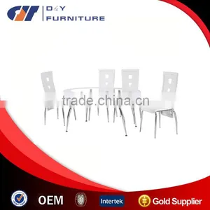 White Glass Oval Dining Table And 4 Leather Chairs Set thumbnail-1