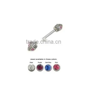 Lizard Barbell Nipple Ring Surgical Steel With Jewels thumbnail-1