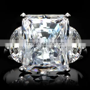 Fashion Alette's Emerald Cut White Gold CZ Engagement Ring thumbnail-5