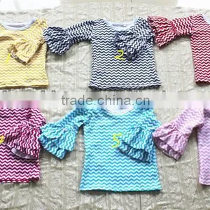 Wholesale Baby Clothes Baby Chevron Ruffle Shirt 100% Cotton Baby 3/4 Ruffle Shirts thumbnail-1