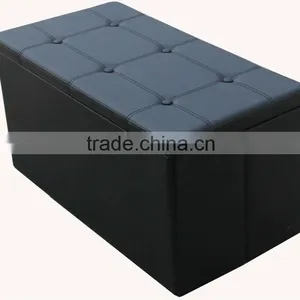 Very Useful!Black PVC Leather Foldable Storage Bench With Buttons thumbnail-1
