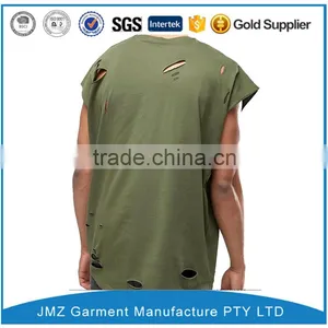 Customized t Shirt With Distressing and Curved Hem in Green thumbnail-2