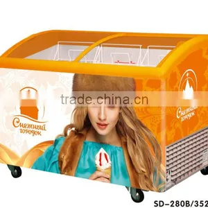 Best Seller Curved Glass Double Door Ice Cream Showcase Freezer thumbnail-5
