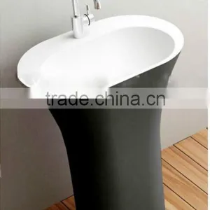 Solid Surface Stone Resin Square Free Standing Pedestal Resin Wash Basin,Artificial Stone Wash Basin thumbnail-6