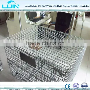 Foldable Stacking Steel Warehouse Storage Wire Cage With Wheels thumbnail-1