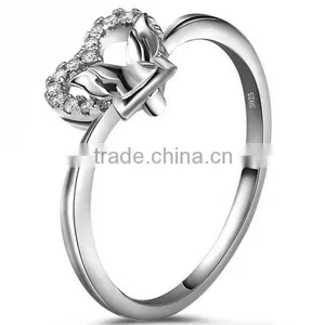 Wholesale Zircon Heart Design Bowknot Design 925 Sterling Silver Rings thumbnail-2