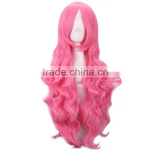 High Quality Pink Wavy Wigs Wholesale Cheap Synthetic Wigs Cosplay Wigs thumbnail-4