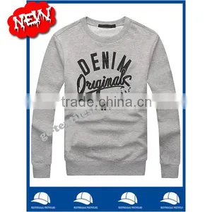 Men's Printed Round Neck Grey-Melange Fleece Sweater thumbnail-1