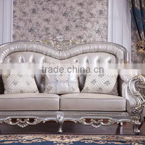 Graceful European Noble Living Room Furniture Genuine Leather Sofa Set thumbnail-4