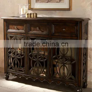 Spanish Antique Style Wooden Living Room Side Cabinet With Iron Openwork Doors thumbnail-1