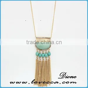 Elegant Green Gemstone Turquoise Necklace With Tassel Chain thumbnail-1