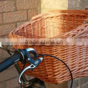 Natural Colored Trapezoid Shaped Wicker Bicycle Bike Basket With Swing Handle thumbnail-1