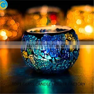 Round Handmade Mosaic Glass Candle Holders Wholesale thumbnail-6