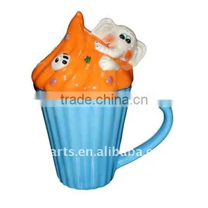Ceramic Cupcake Mug With Lid, Elephant thumbnail-1