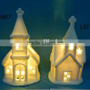 House Shaped Christmas Decoration Ceramic Christmas Light House thumbnail-4