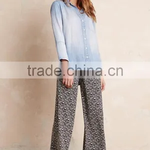 Hot Sale Women Light Blue Denim Chambray Shirt Lowest Price thumbnail-4