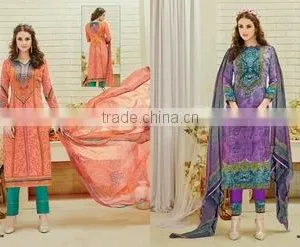 Designer Cotton Satin Printed Suits thumbnail-1