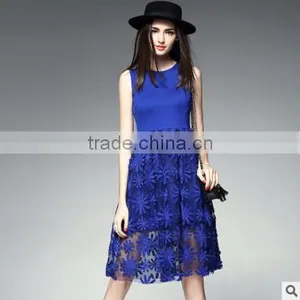 F20051A Round Neck Sleeveless Dress Embroidered Gauze Women Dress thumbnail-1