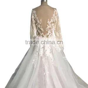 China OEM Long Sleeve Lace Wedding Dress For Sale thumbnail-4