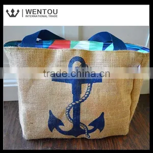 Eco-Friendly Nautical Anchor Market Burlap Tote Bag thumbnail-4